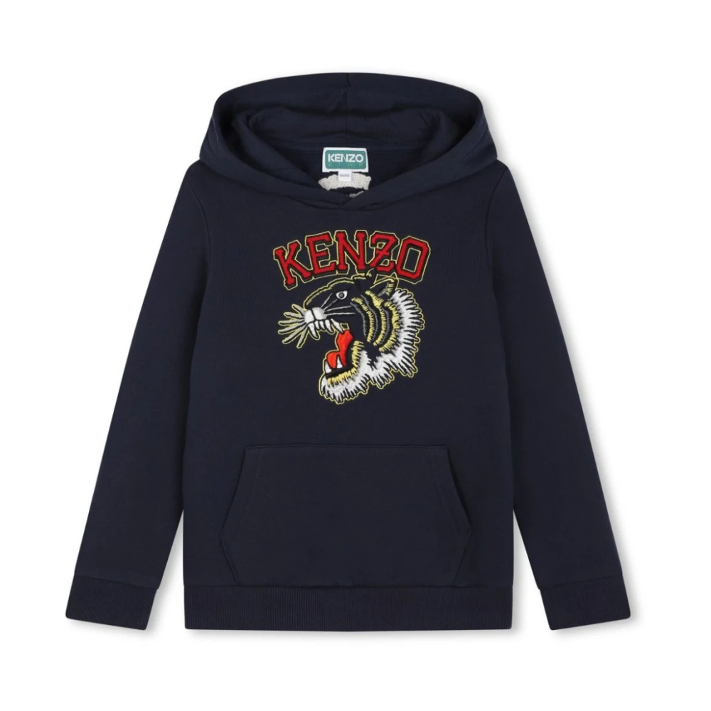 Kenzo Blå Broderad Logga Hoodie Tröja Blue, Pojke