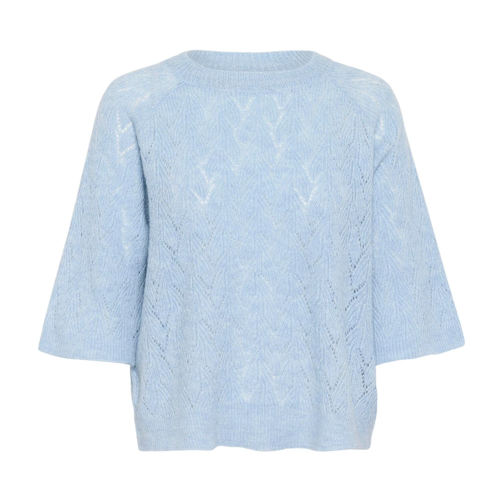 Kaffe Blauw Melange Gebreide Pullover Trui Blue Dames