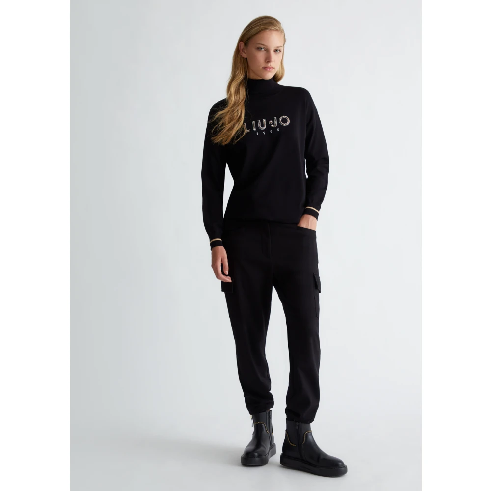 Liu Jo Stijlvol Logo en Strass Sweater Black Dames