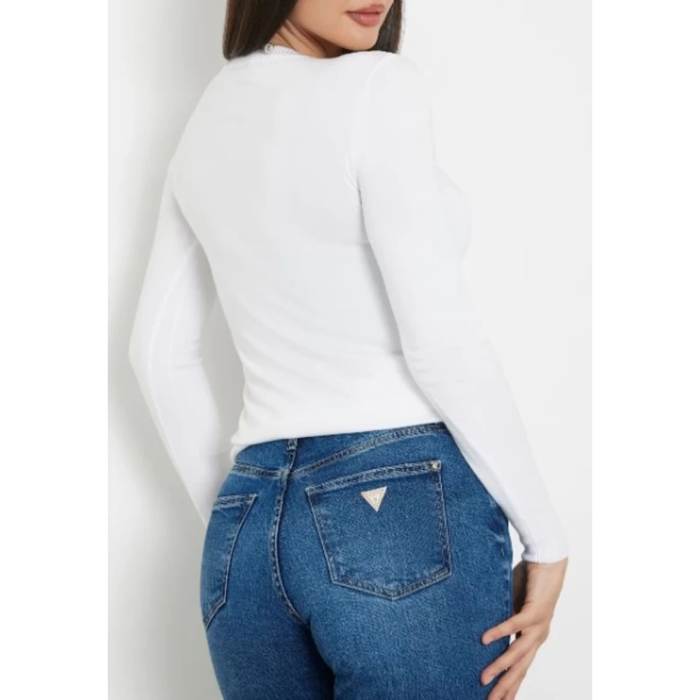 Guess Trui met logo en strass White Dames