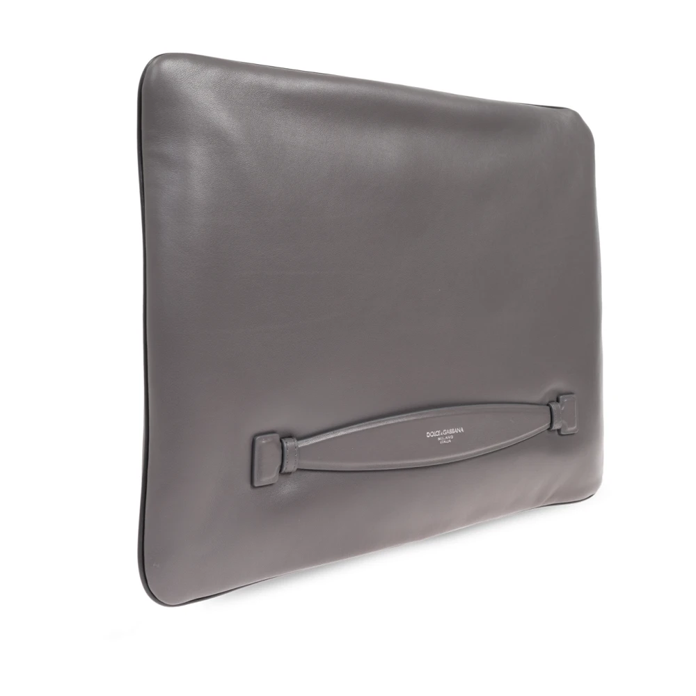 Dolce & Gabbana Leren aktetas Gray Heren