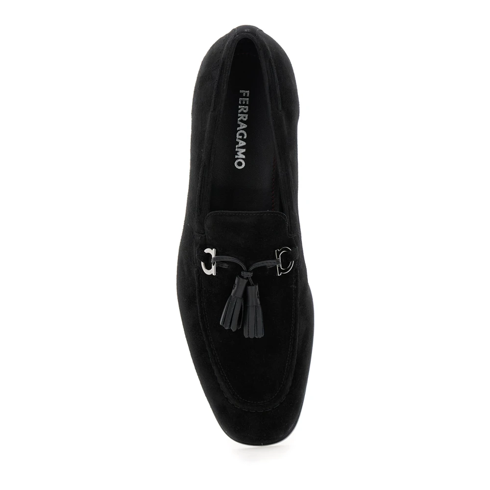 Salvatore Ferragamo Zwarte Suède Loafers met Gancini Detail Black Heren