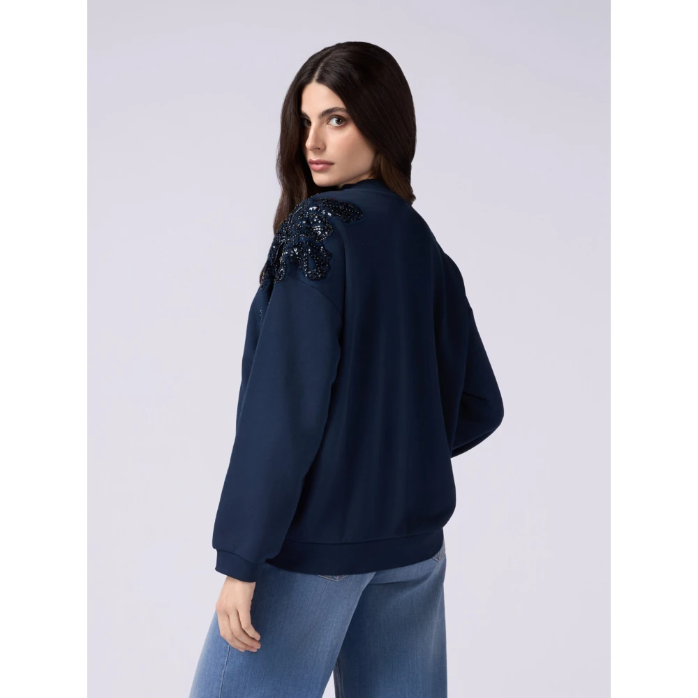 Oltre Sweatshirt met rits en decoratieve borduursels Blue Dames