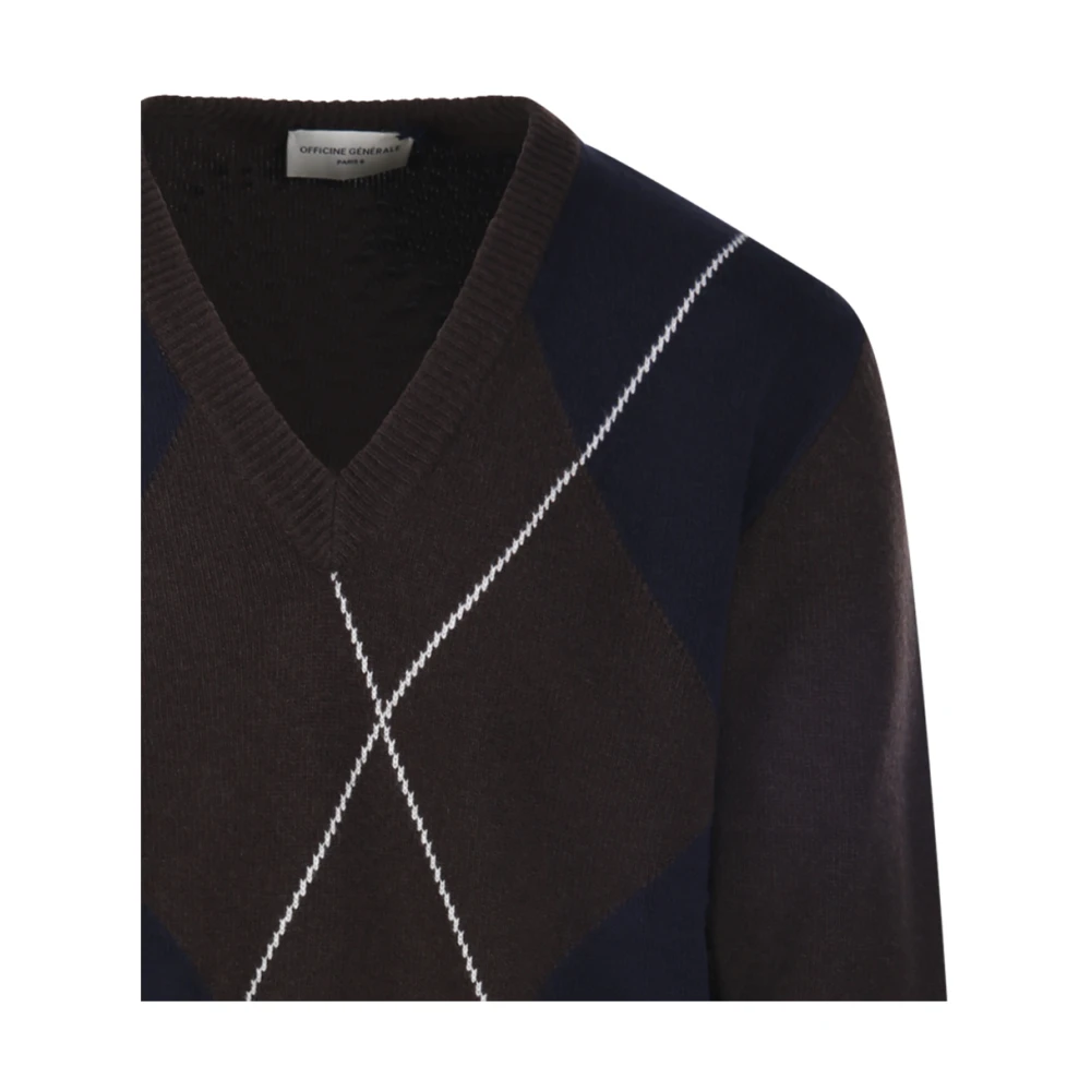 Officine Générale Manolo Sweater in Koffie Marineblauw Ecru Multicolor Heren