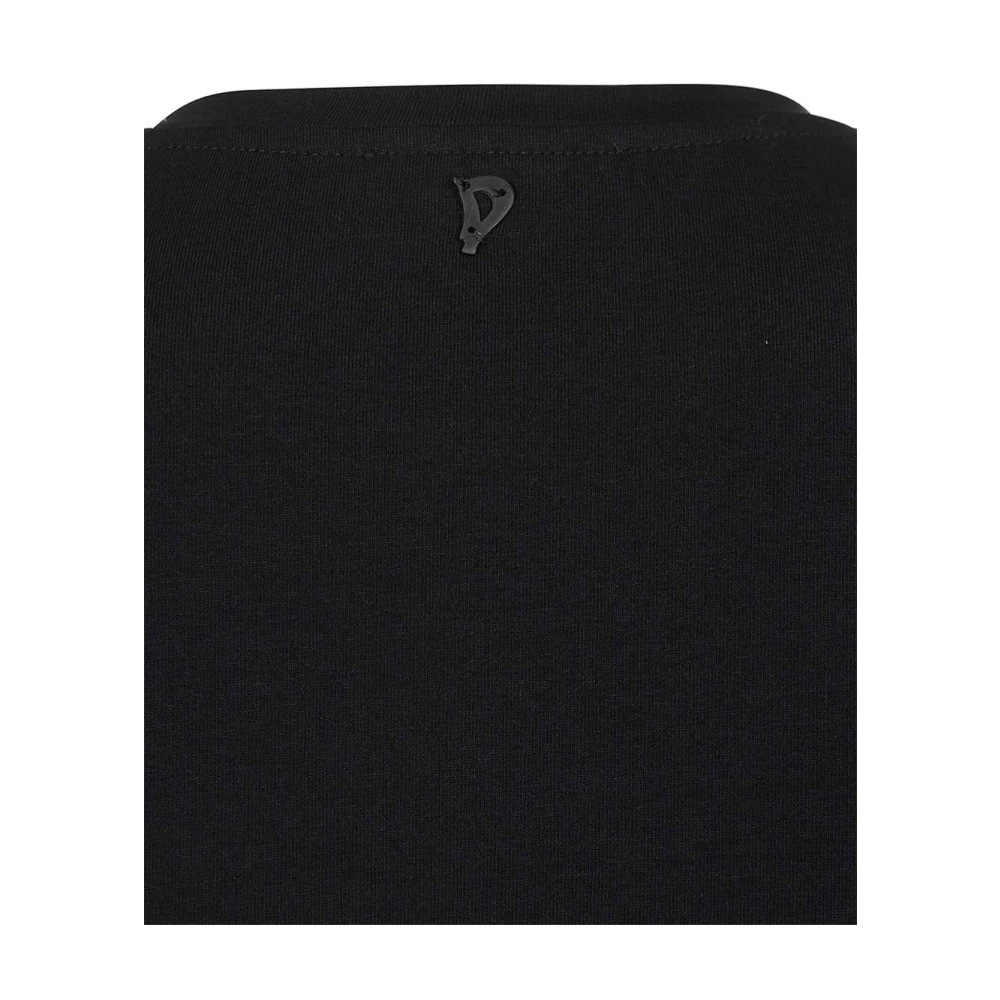 Dondup Geribbeld V-Hals T-Shirt Black Dames