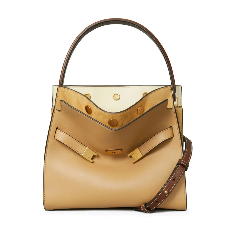 TORY BURCH Lee Radziwill Kleine Dubbele Tote Tas Beige Dames