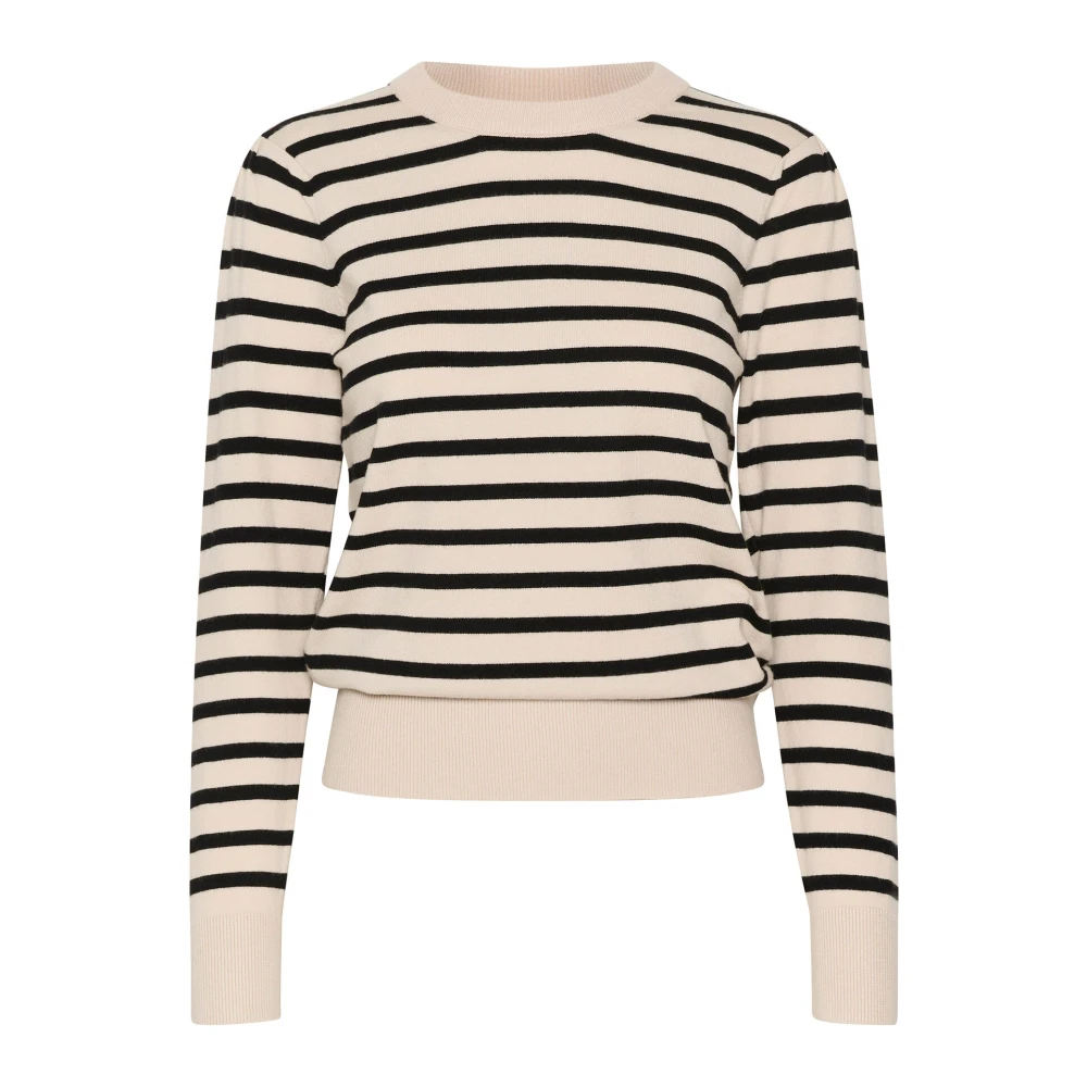 Saint Tropez Randig Pullover Tröja Svart Beige, Dam