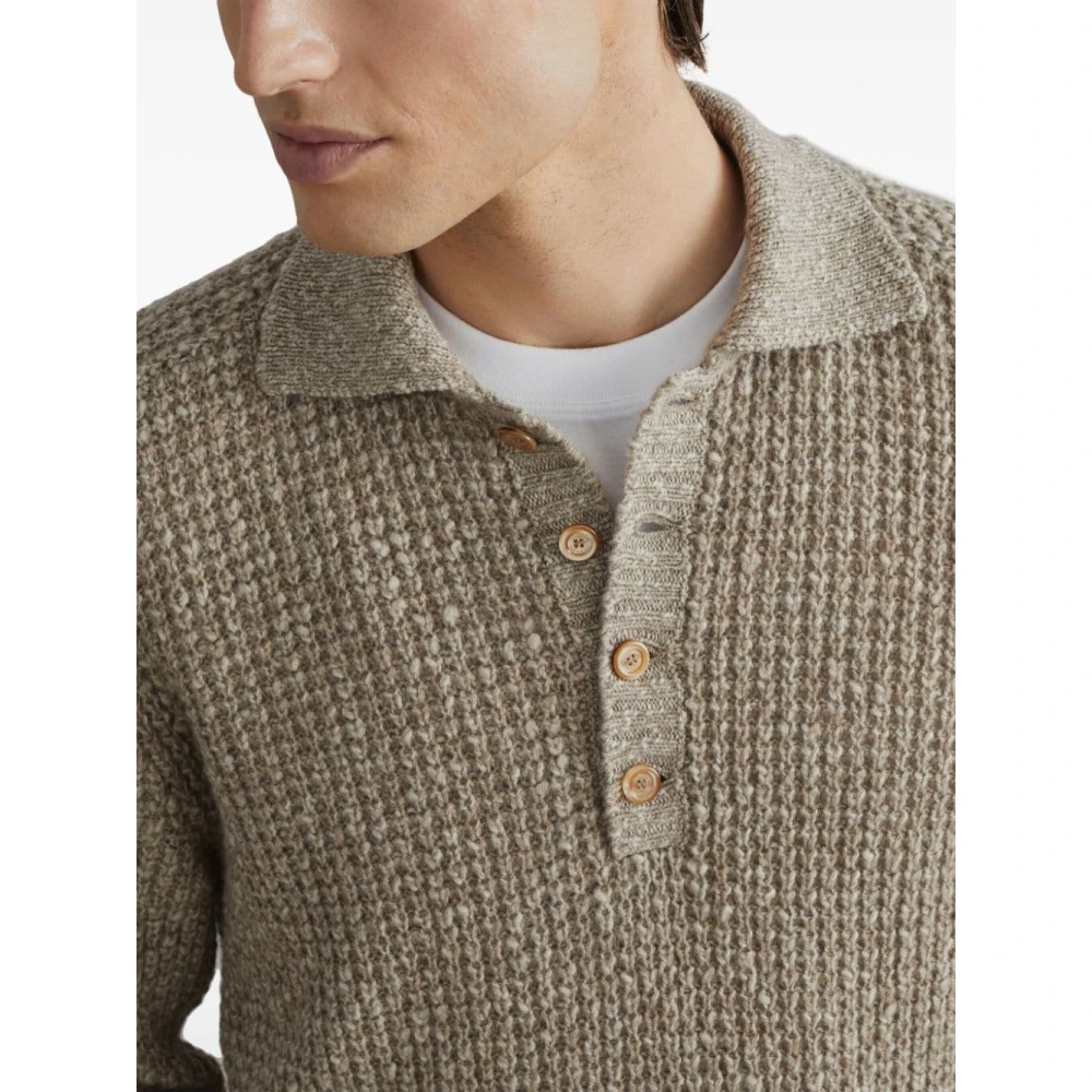 BRUNELLO CUCINELLI Beige Kasjmiermix Gebreide Polo Sweater Beige Heren