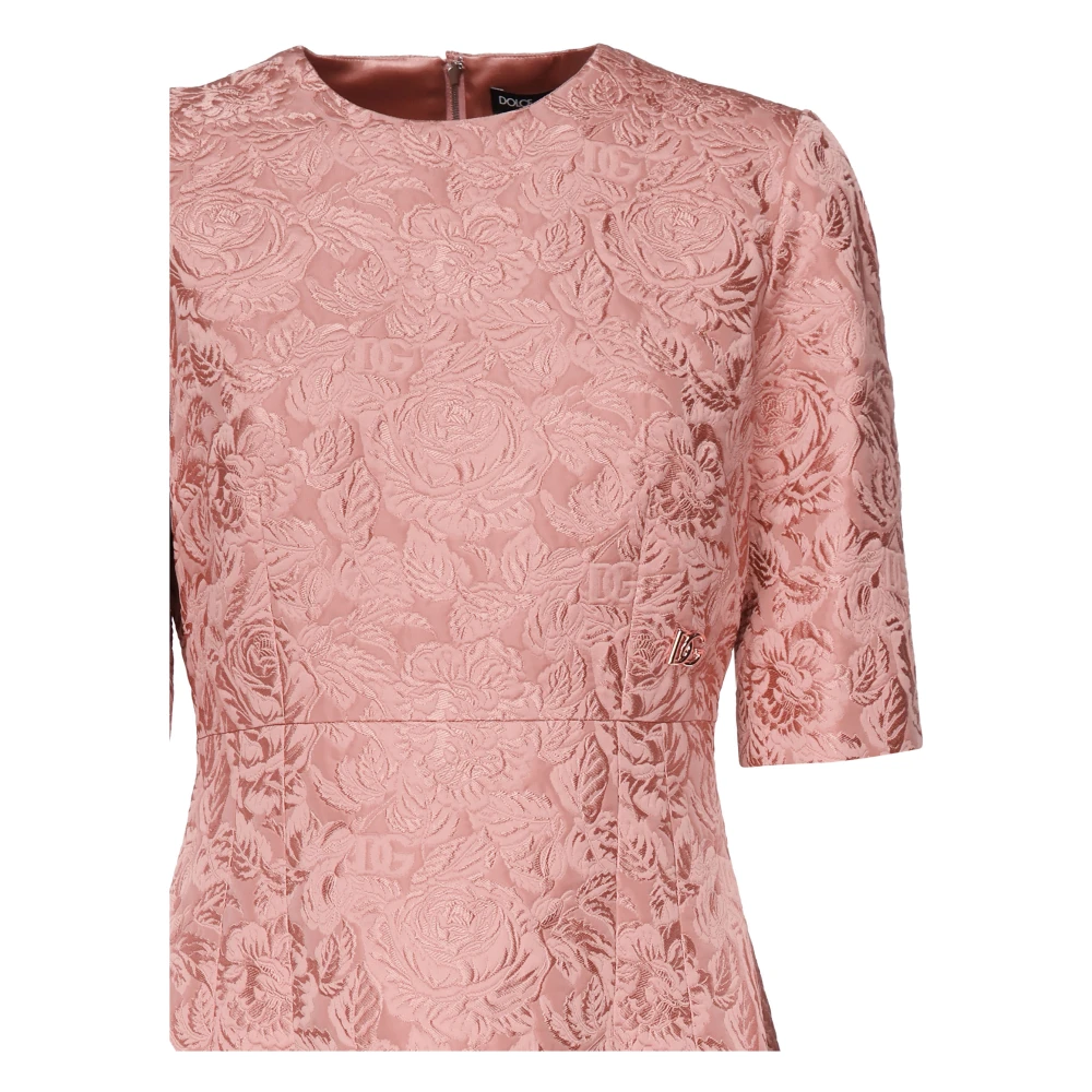 Dolce & Gabbana Roze Bloemen Jacquard Midi Jurk Pink Dames
