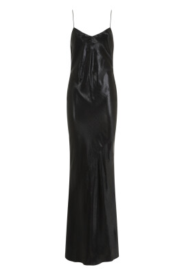 black-satin-v-neck-long-dress