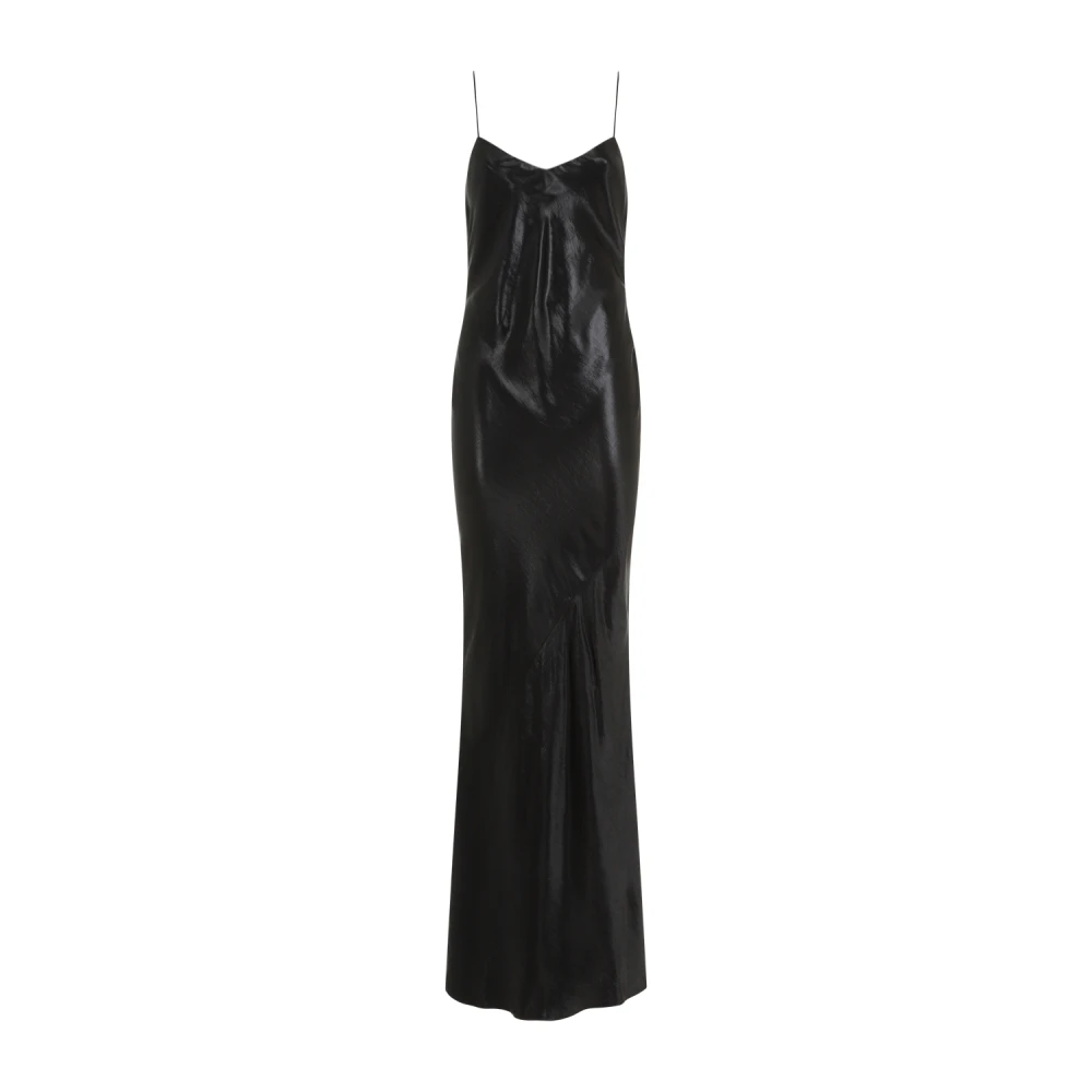 Saint Laurent Zwarte Satijnen Jurk met V-Hals Black Dames