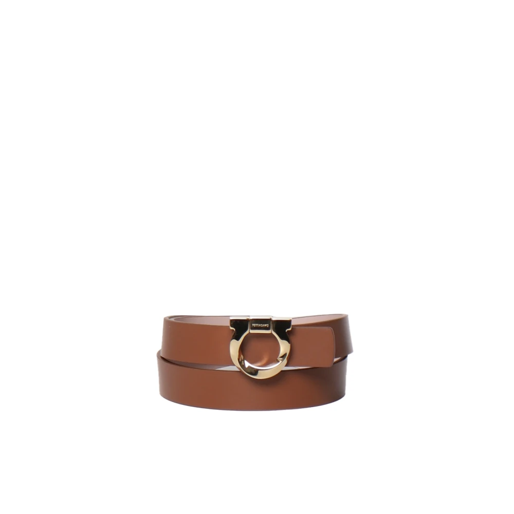 Salvatore Ferragamo Bruine leren riem met metalen gesp Brown Dames