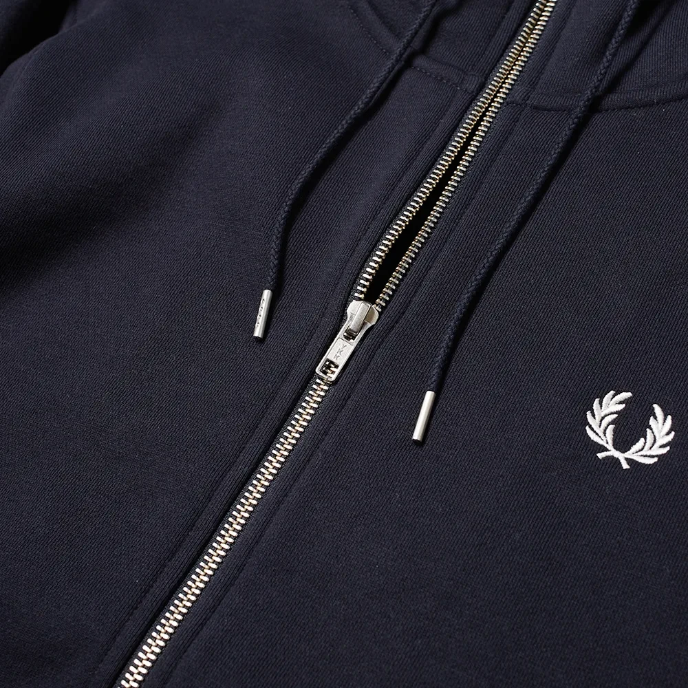 Fred Perry Navy Hooded Sweatshirt met Rits Blue Heren