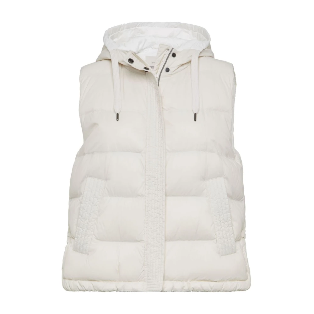 BRUNELLO CUCINELLI Gewatteerde Witte Jas met Monili Ketting White Dames