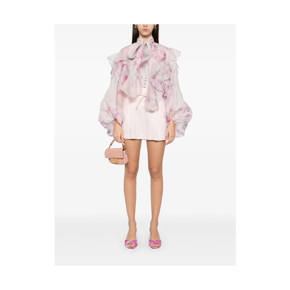 Zimmermann Lila Strik Kraag Pof Mouw Shirt Pink Dames