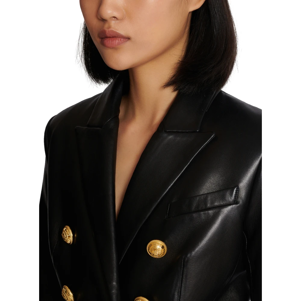 Balmain Klassieke 6-knopen leren jas Black Dames