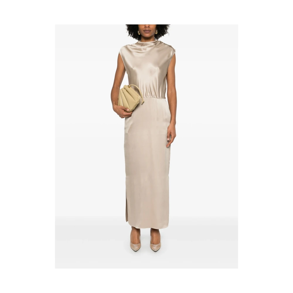 Giorgio Armani Beige Mouwloze Asymmetrische Hals Jurk Beige Dames