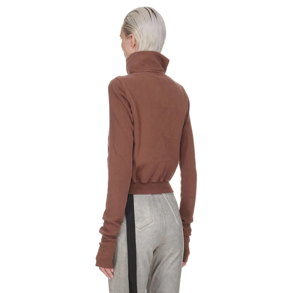 Rick Owens Funnel Neck Sweater met Rits Brown Dames
