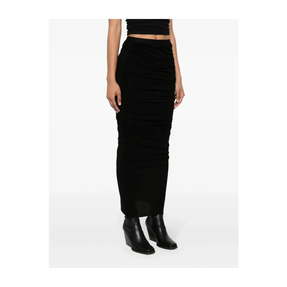Rick Owens Zwarte Rok met Gedrapeerd Effect en Elastische Tailleband Black Dames