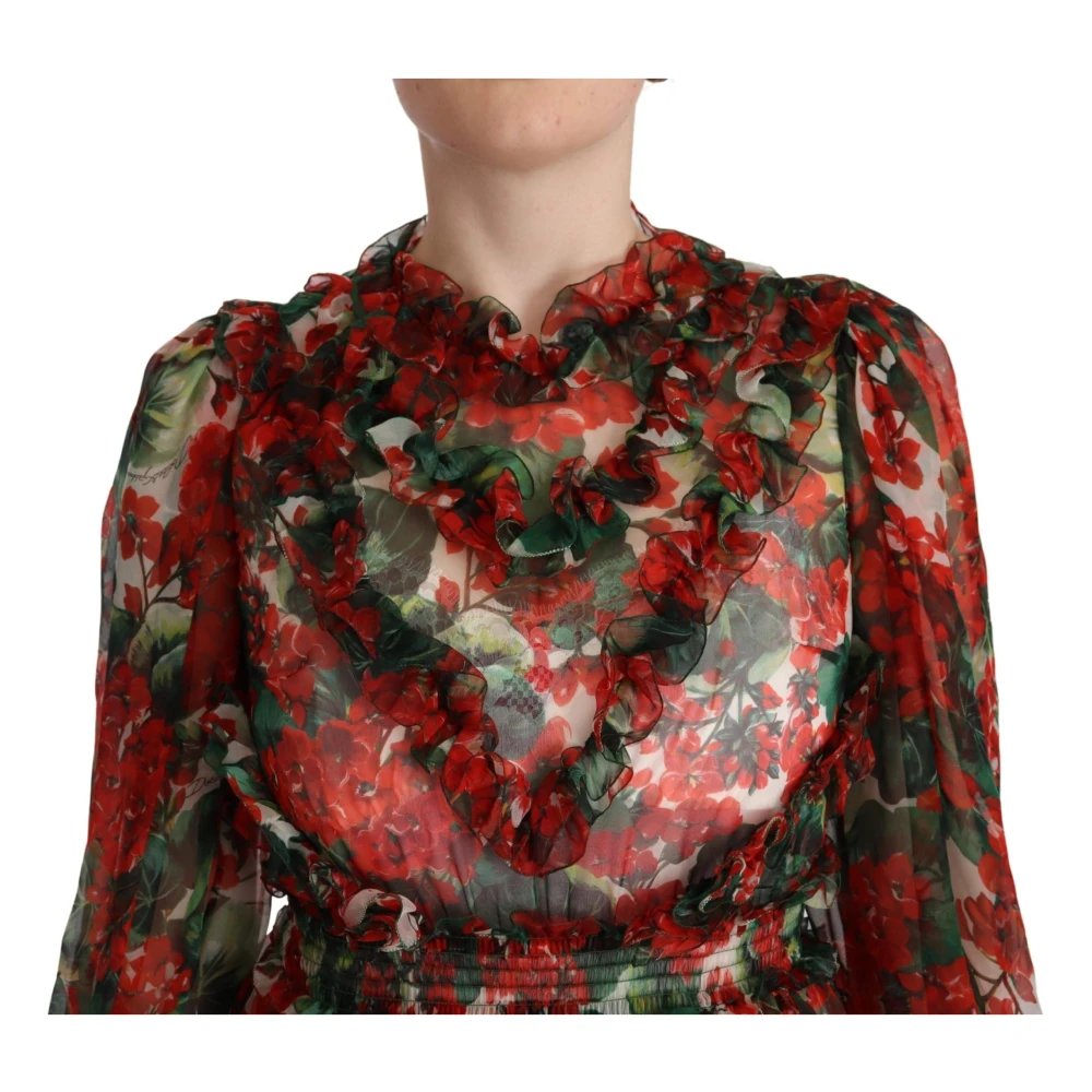 Dolce & Gabbana Bloemen Zijden Mini Jurk Rood Multicolor Dames