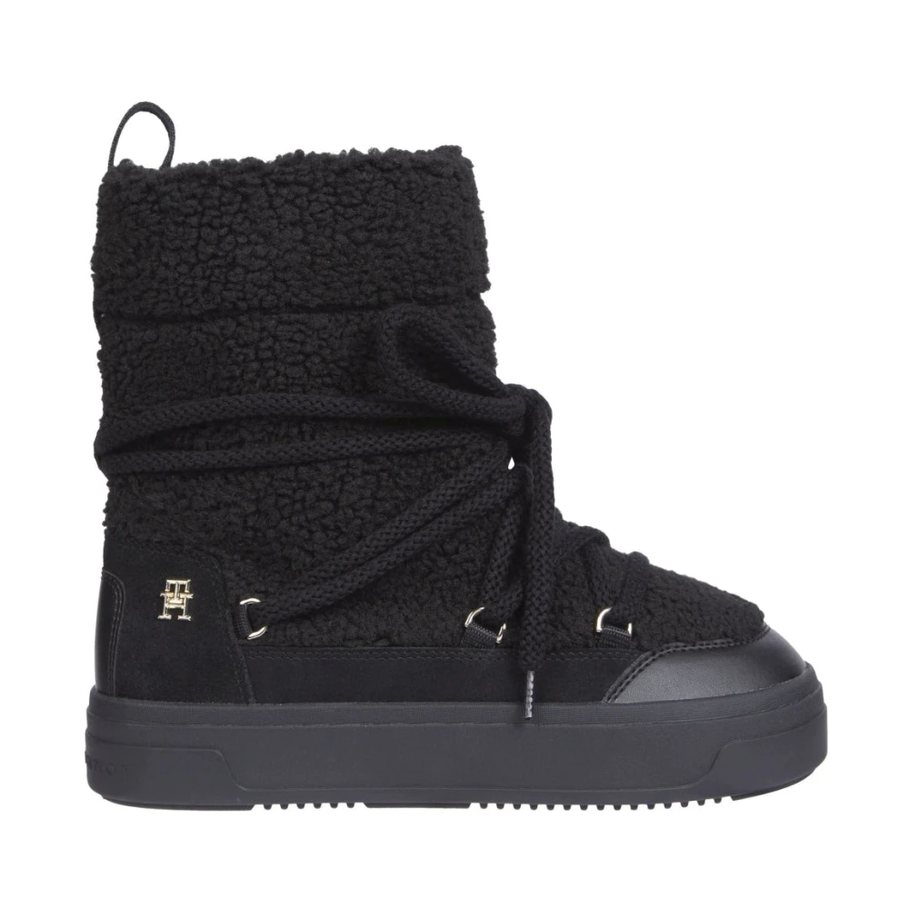 Tommy Hilfiger Women's Black Winter Boots, 4 Uk, Shearling Ankle Snowboot