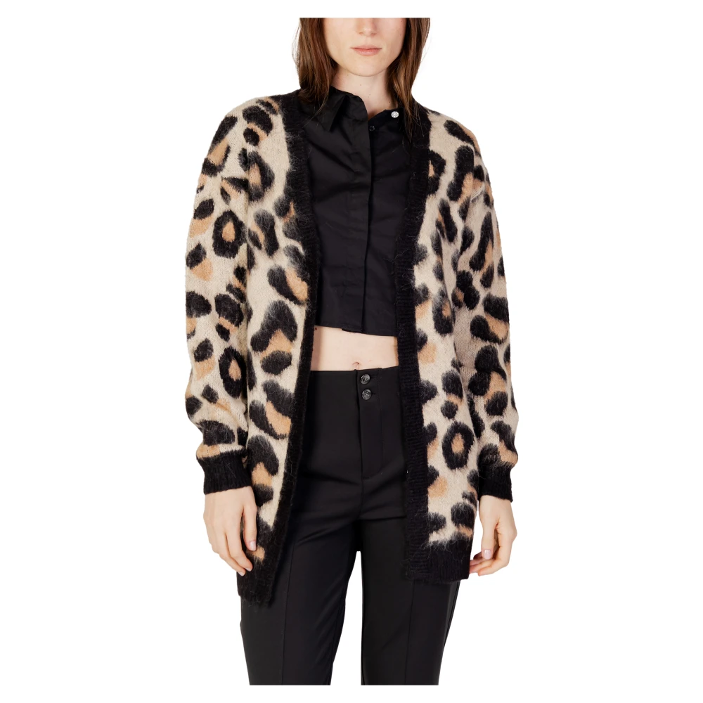 Jacqueline de Yong Lang Gebreid Cardigan van Gerecycled Polyester Brown Dames