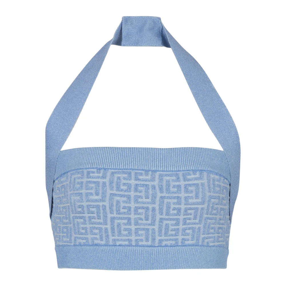Balmain Gebreide Haltertop met PB Labyrinth Monogram Blue Dames