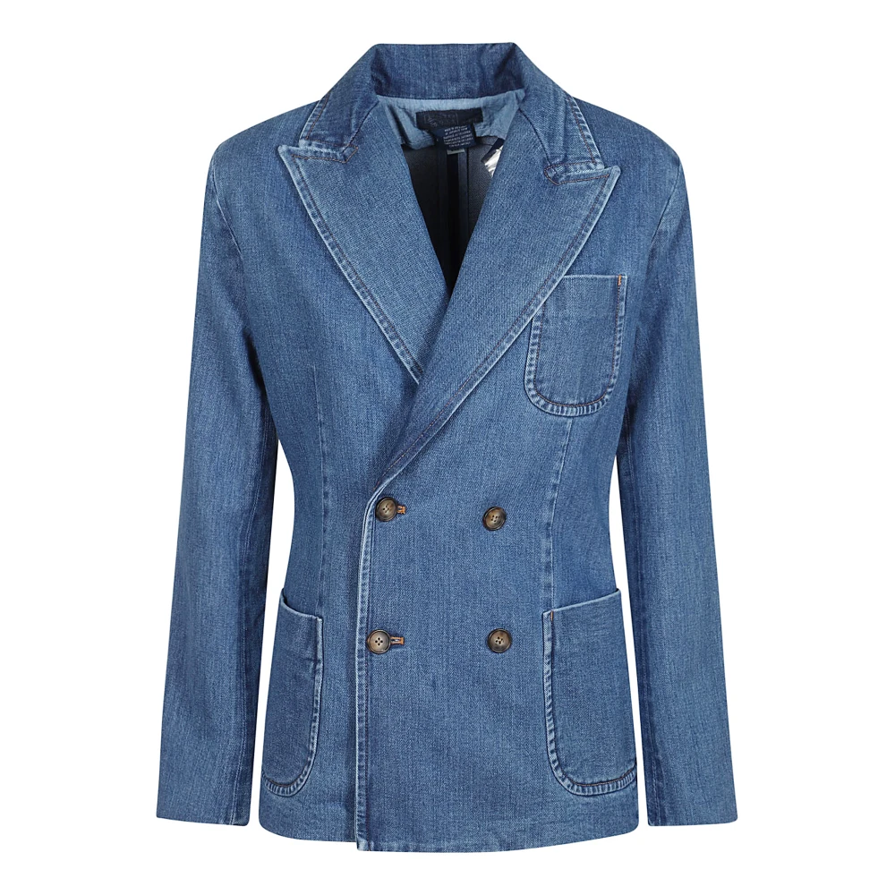 Ralph Lauren Double-Breasted Denim Blazer Blue Dames