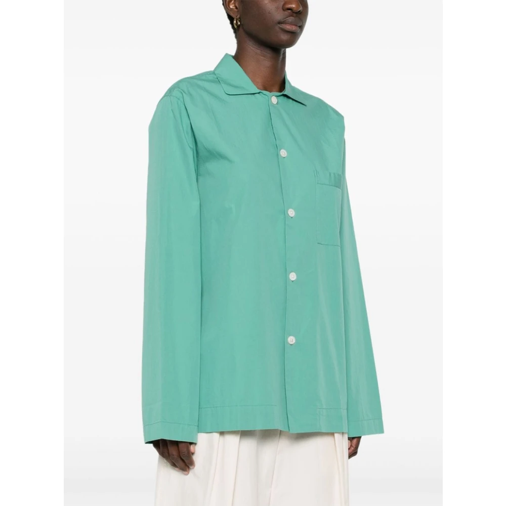 Tekla Groene Katoenen Pyjama met Knoopsluiting Green Dames