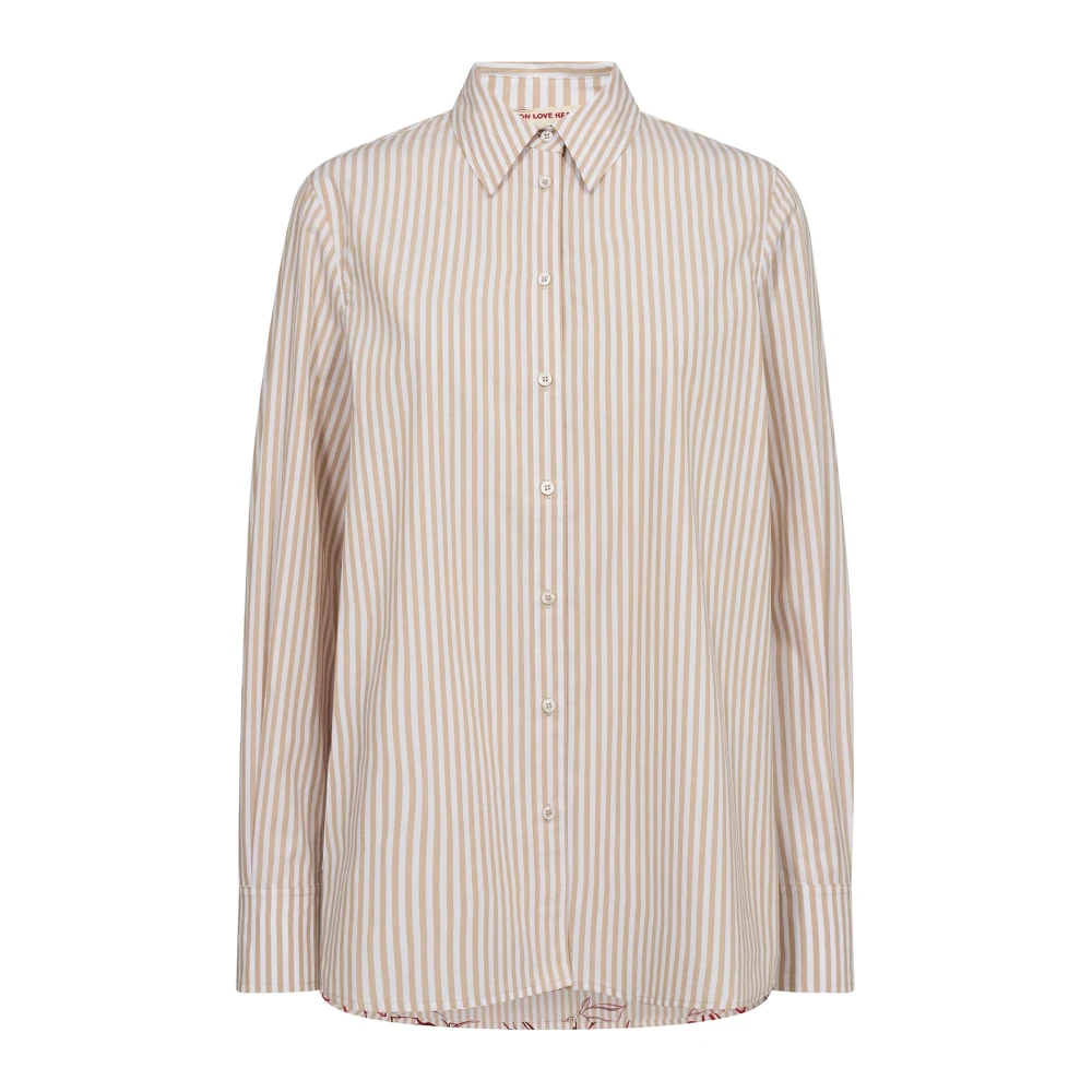MOS MOSH Gestreept Shirt met Handgeschilderde Print Beige Dames