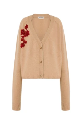 V-ringad broderad cashmere-kofta