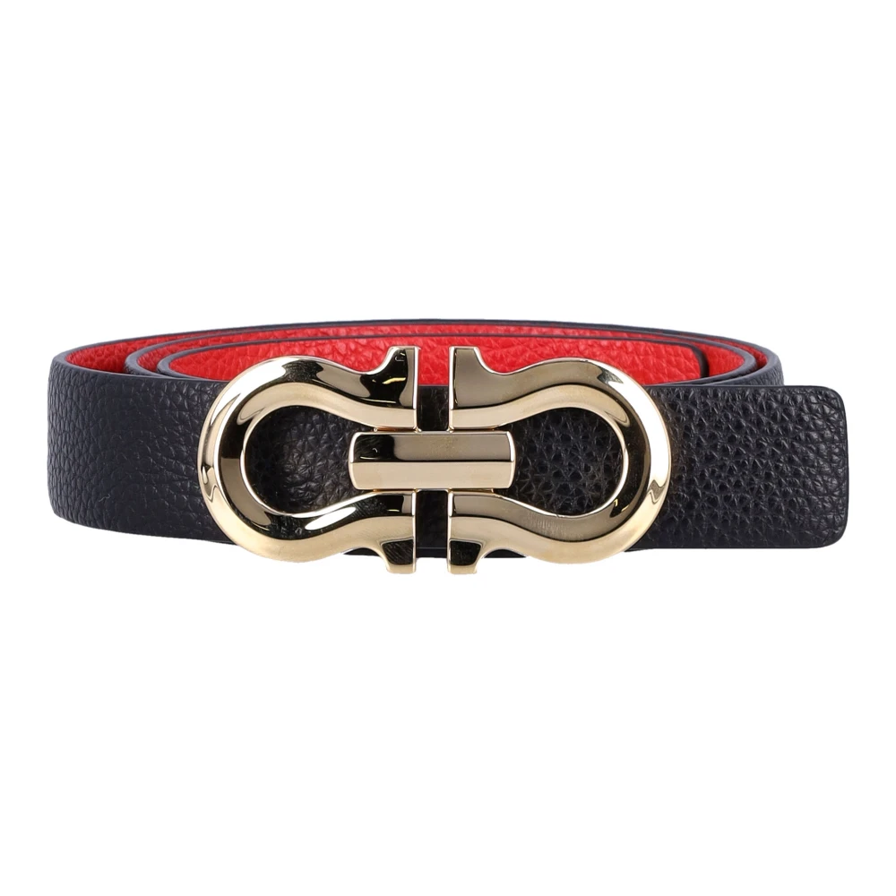 Salvatore Ferragamo Reversible Gancini Riem Zwart + Vlam Rood Black Dames