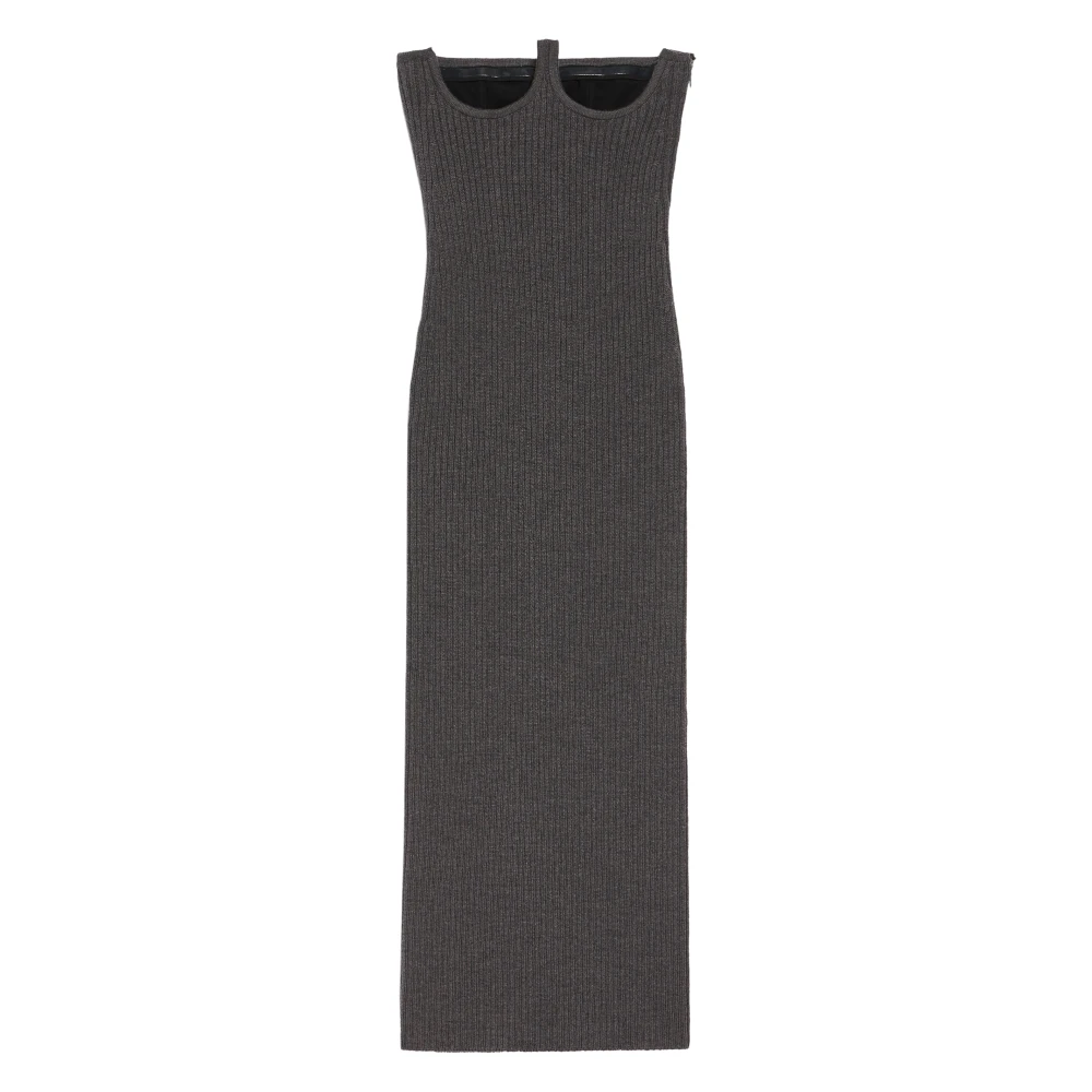 SPORTMAX Geribbelde Wollen Midi Rok Grijs Gray Dames