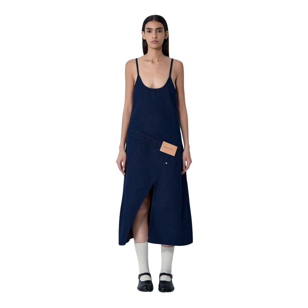 Jw Anderson Women's Blue Midi Dresses, 2XS, Denim Twisted Workwear Dress