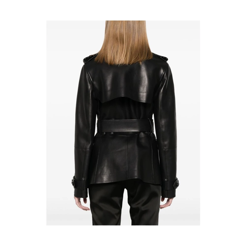 Burberry Zwarte leren jas met stud-detailing Black Dames