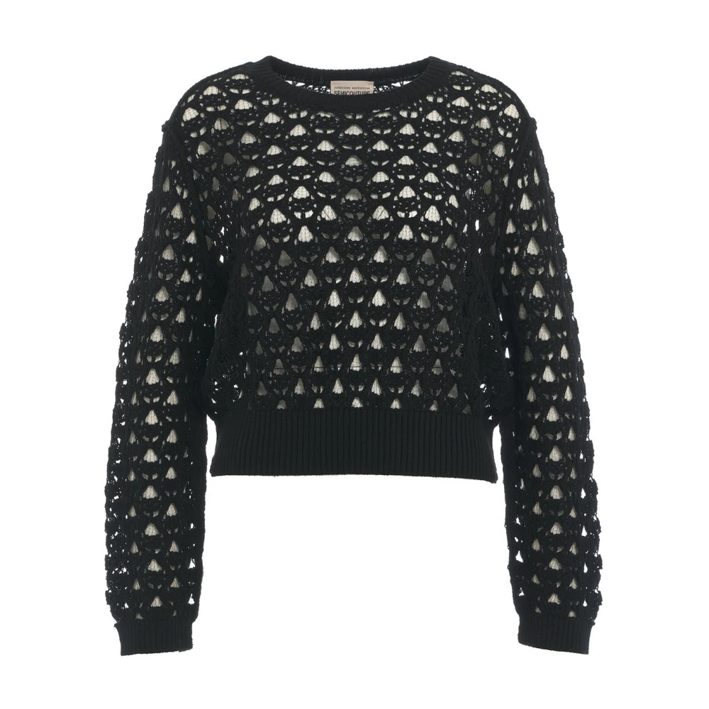 Semicouture Zwarte Gehaakte Trui Aw24 Black Dames