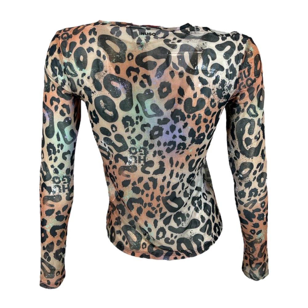 Hugo Boss Luipaardprint Mesh Blouse met Cut-Out Multicolor Dames
