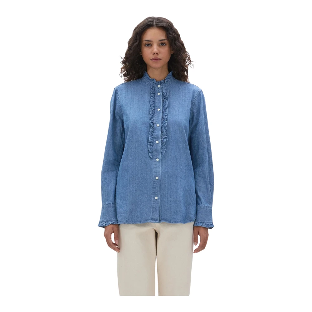 Aspesi Blouse met geplooide mandarijnkraag Blue Dames