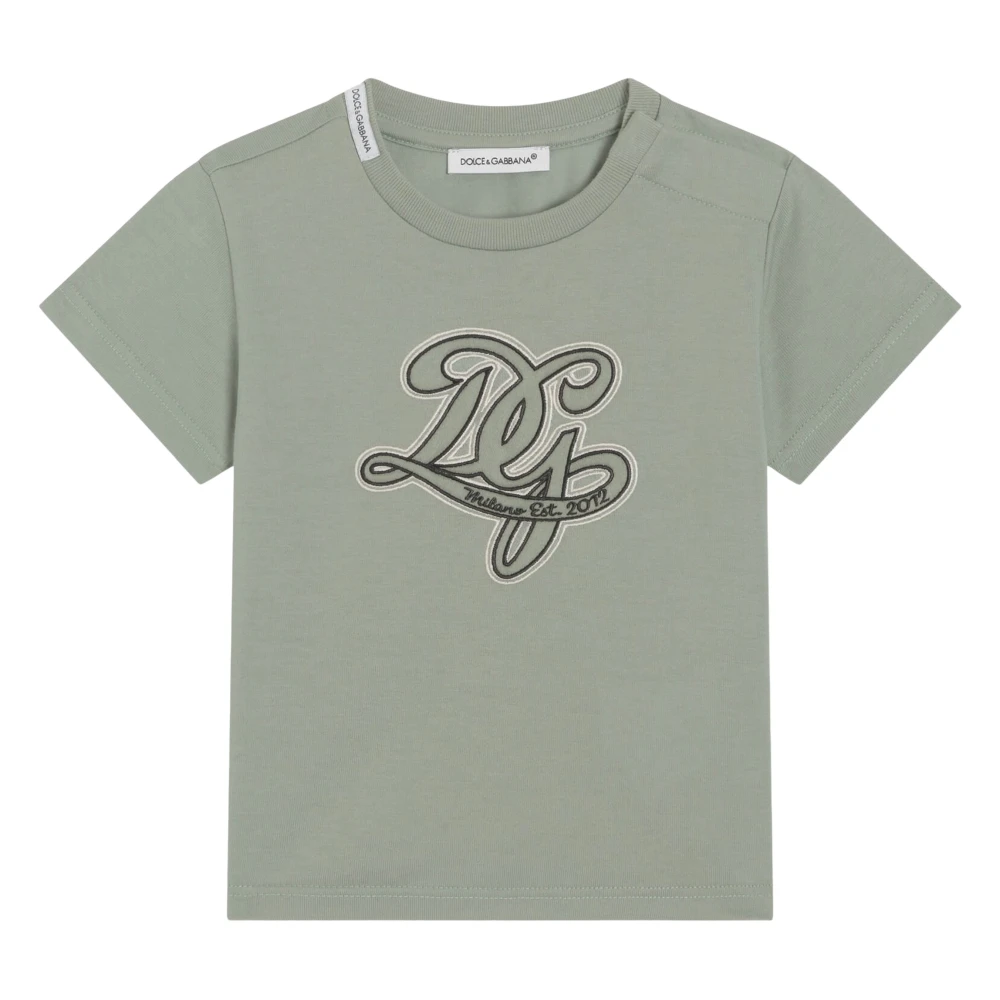 Dolce & Gabbana Green Kids Short Sleeve T-Shirts, Male, 2 Y, Jersey T-Shirt With Dg Embroidery