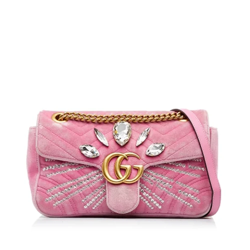 Gucci Vintage Tweedehands Fluweel Schoudertassen Pink Dames