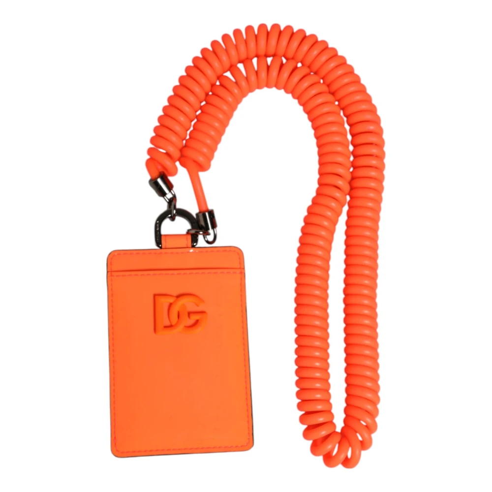 Dolce & Gabbana Unisex Oranje Leren Kaarthouder Wallet Met Logo En Koord