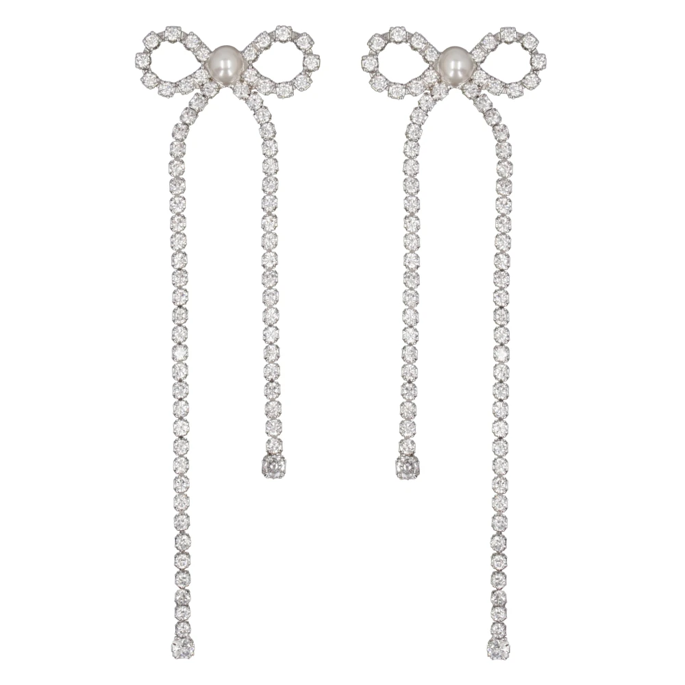 Self Portrait Women's Gray Crystal Bow Droplet Earrings
