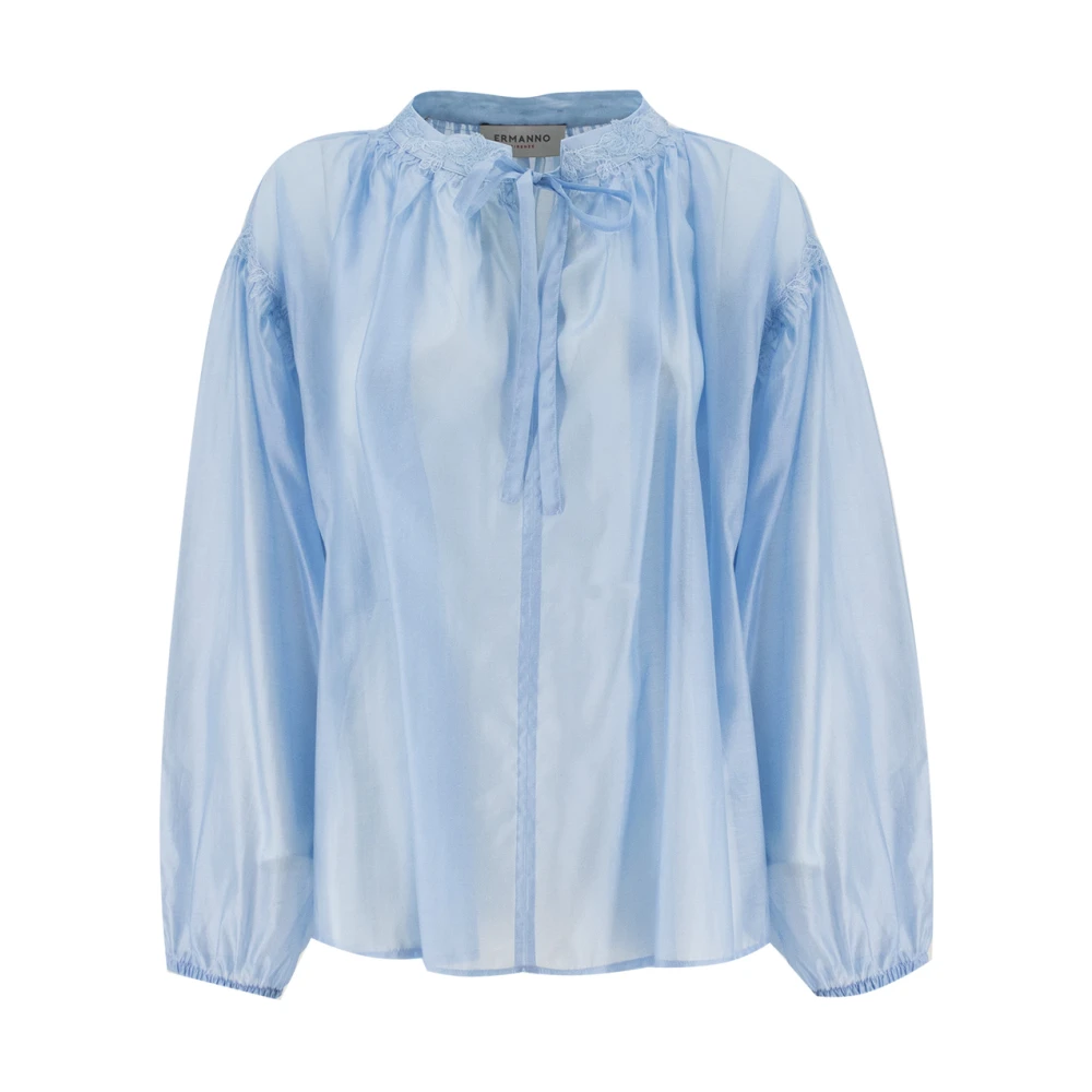 Ermanno Scervino Genomskinlig Ballongärm Blus Blue, Dam