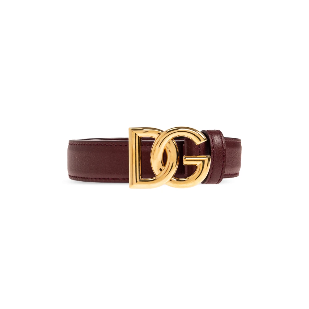 Dolce & Gabbana Mujer Rojo - Cinturón De Piel De Becerro Con Hebilla De Logo - Accessories - 85 Cm