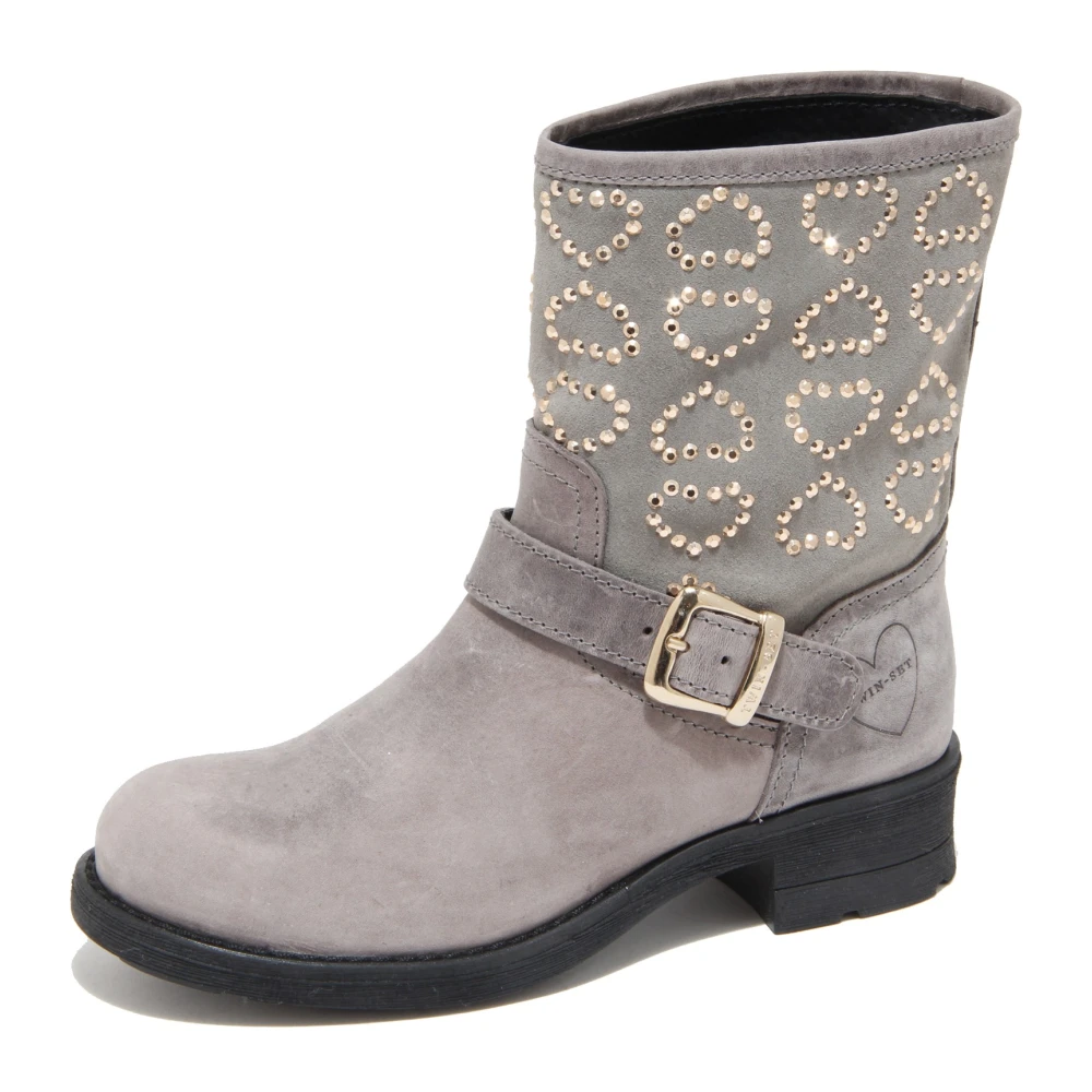 Twinset Girls Gray Studded Biker Boots For Kids - Kids Boots - 39 Eu - Kids