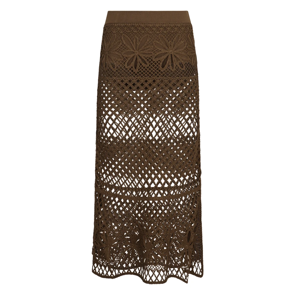 Pinko Green Midi Skirts, Female, Xs, Floral Crochet Knit Skirt
