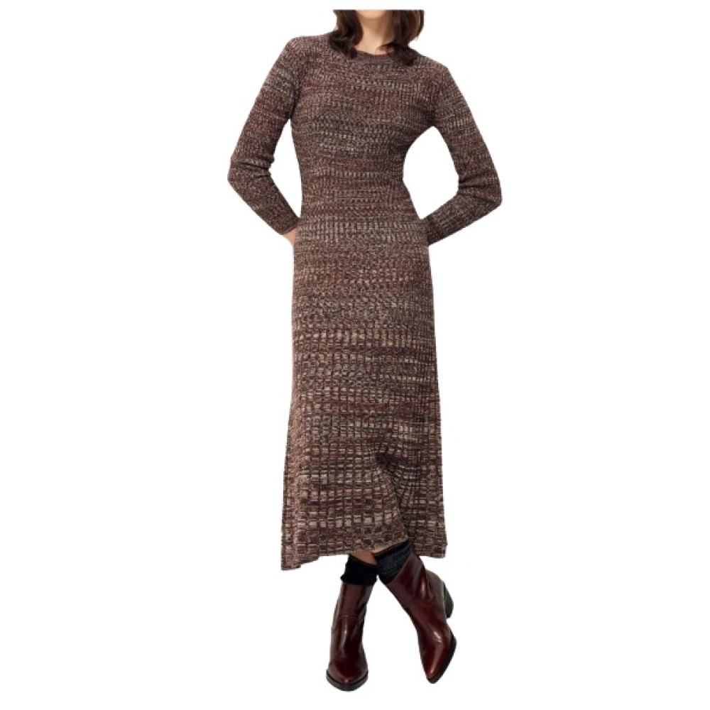 Sessun Lange Gebreide Jurk met Geribbelde Textuur Multicolor Dames