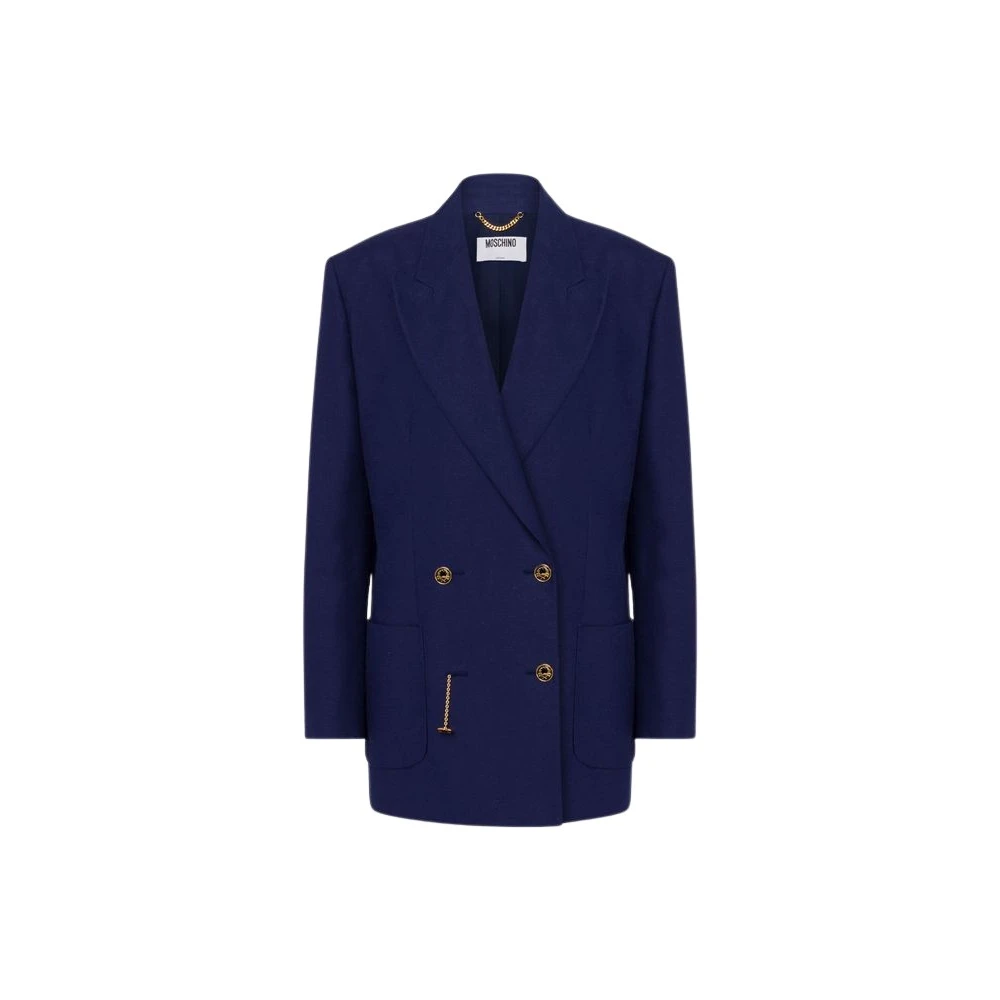 Moschino Women's Blue Cotton Shantung Jacket Laurel Crown