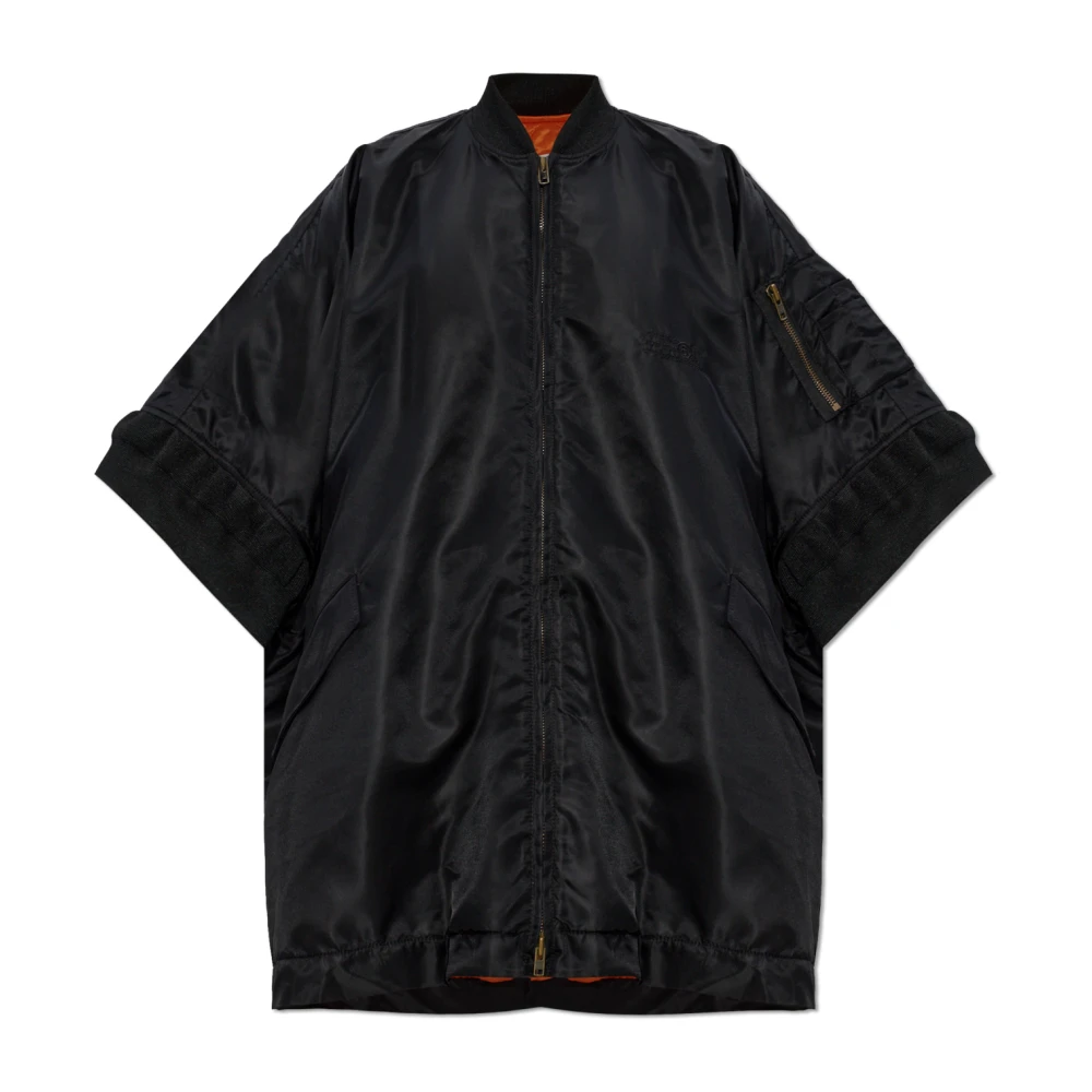 Mm6 Maison Margiela Poncho With Embroidered Logo - Female - Ponchos - Black - 2XS - Jackets