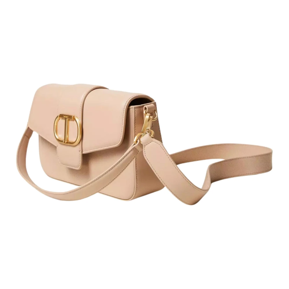 Twinset Elegante Leren Schoudertas met Metalen Logo Pink Dames